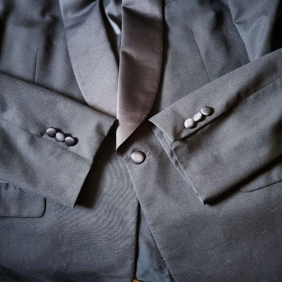 Pierre Balmain Wool Tuxedo Jacket Black Suiting Blazer Satin Shawl Collar 44R - Picture 4 of 16